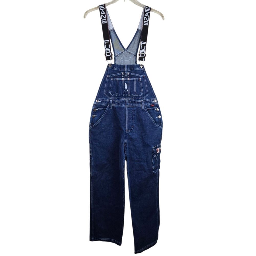 Vtg FUBU The Collection Overalls Sz M Blue Denim Y2K Streetwear Hip Hop 90s